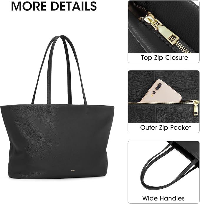 Kattee Genuine Leather Tote Bags for Women 2026, Soft Shoulder Purses and Handbags Zipper Totes Extra Large Travel Work - Image 6
