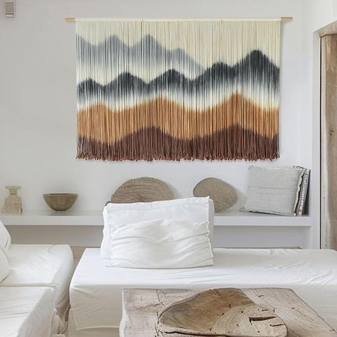Macrame Wall Hanging Dip-Dyed Mountain Fiber Art Craftsmanship 57"W*35"L | For Bedroom Living Room Wall Art, Room Styling, Interior Decoration, Modern Home Style, Farmhouse Decor, Housewarming Gift - Image 2