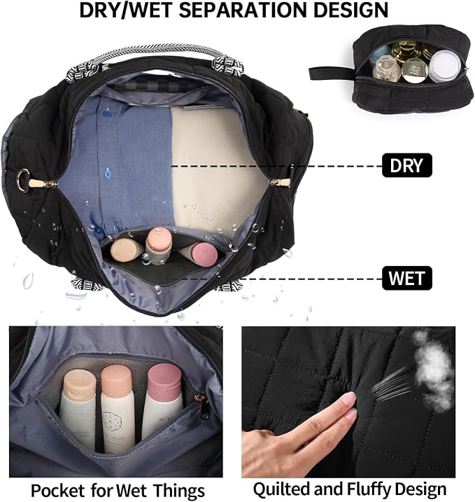 Duffle Bag for Travel, Weekender Bag with Shoe Compartment, Carry On Overnight Bag for Women with Toiletry Bag, Gym Bag with Wet Pocket, Hospital Bags for Labor and Delivery Beige - Image 5
