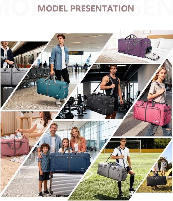 Gonex 150L Foldable Travel Duffle Bag with Shoe Compartment, Lightweight | 210D Nylon, Water-Repellent, Folds Compact, Multiple Pockets, Luggage Sleeve,Family Travel & Camping, Warm Sand - Image 7