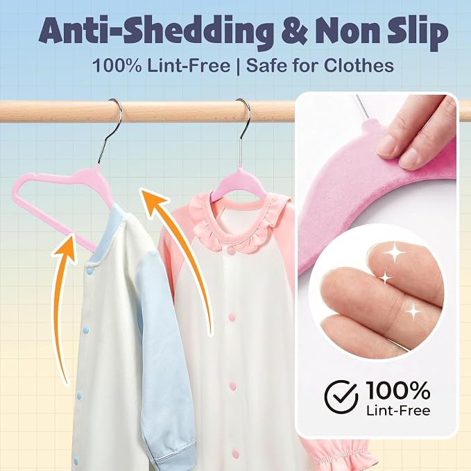 HOUSE DAY 11 Inch Velvet Baby Hangers 50 Pack Lt-Pink, Premium Kids Hangers for Children, Infant & Toddler Clothes, Durable Non Slip Small Baby Felt Hanger for Closet, Ideal for Everyday Use - Image 4