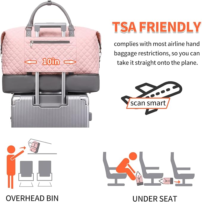 Weekender Bag, Large Travel Duffel Bag for Women, Carry on Overnight Bag with Shoe Compartment and Toiletry Bags - Image 5