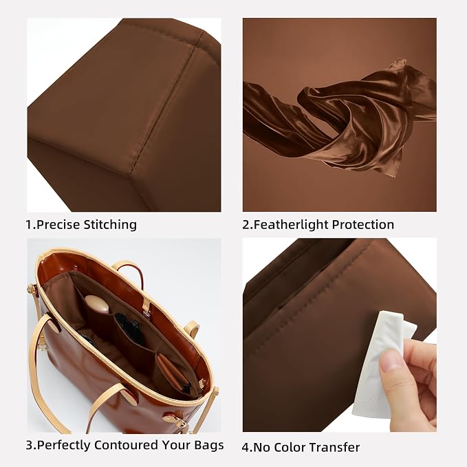 DGAZ Purse Organizer Insert Fits Neverfull-Mini/PM/MM/GM Bags，Silk Bag Organizer，Luxury Handbag & Tote Shaper（GM, Gold） | Soft and Lightweight,Perfect Fit,Multi-pocket Storage,Bag Protector,Luxury Bag Care,Handmade,for Smooth Bag Organizer - Image 3