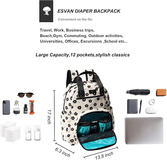 Diaper Bag Backpack Corduroy Multifunction Baby Fashion Travel Pack office Laptop Bag - Image 3