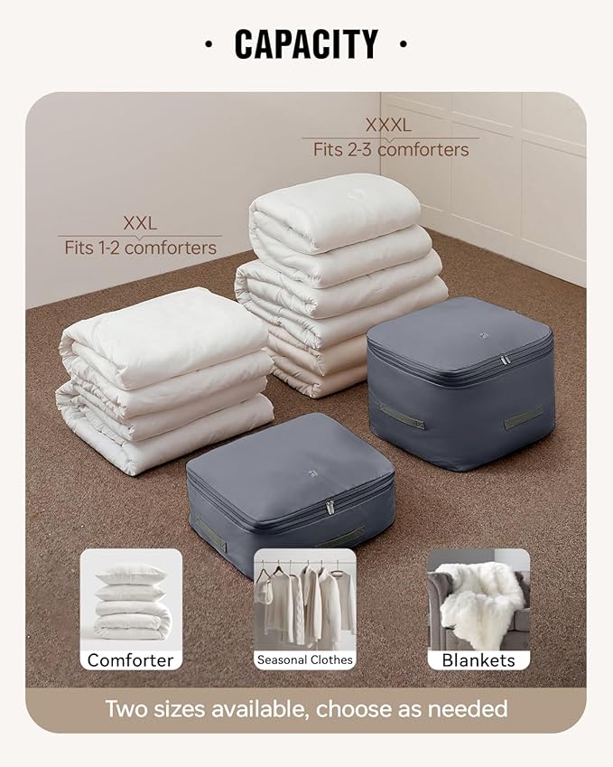 Eachy 3-Pack Comforter Storage Bag Blanket Storage Bags, 136L Compression Storage Bags for Blanket Comforter, Ultra Space Saving Self Compression Organizer - Image 5