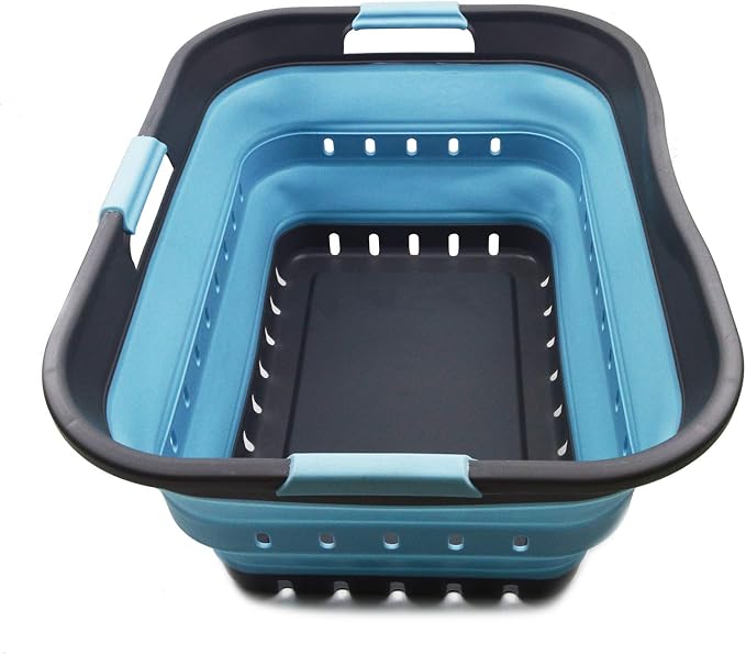 SAMMART 42L (11 gallon) Collapsible Plastic Laundry Basket - Foldable Pop Up Storage Container/Organizer - Portable Basket - Space Saving Hamper/Basket (2, Grey/Sea Angel) - Image 4