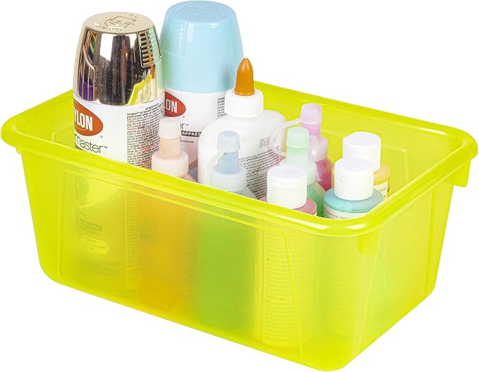 Storex Small Cubby Bins – Plastic Storage Containers for Classroom with Non-Snap Lid, 12.2 x 7.8 x 5.1 inches, Tint Yellow, 5-Pack (62482A05C) - Image 8