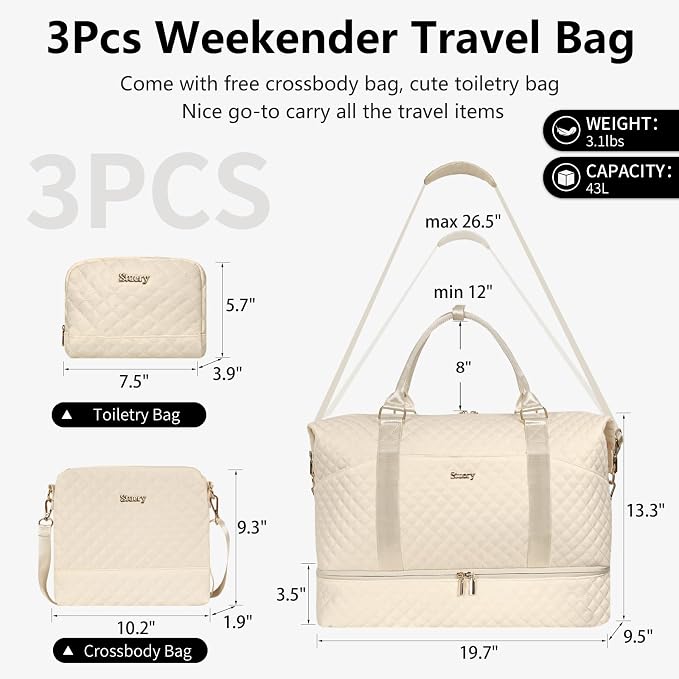 Weekender Bag, Large Travel Duffel Bag for Women, Carry on Overnight Bag with Shoe Compartment and Toiletry Bags - Image 2