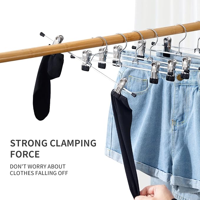 Cimlord 30 Pack Pants Hangers with Clips Skirt Hangers for Women Shorts Hangers Heavy Duty Metal Clothes Hanger for Closet Space Saving Non Slip Trousers Hanger Jeans Hanger for Men,Black,12 Inch - Image 4