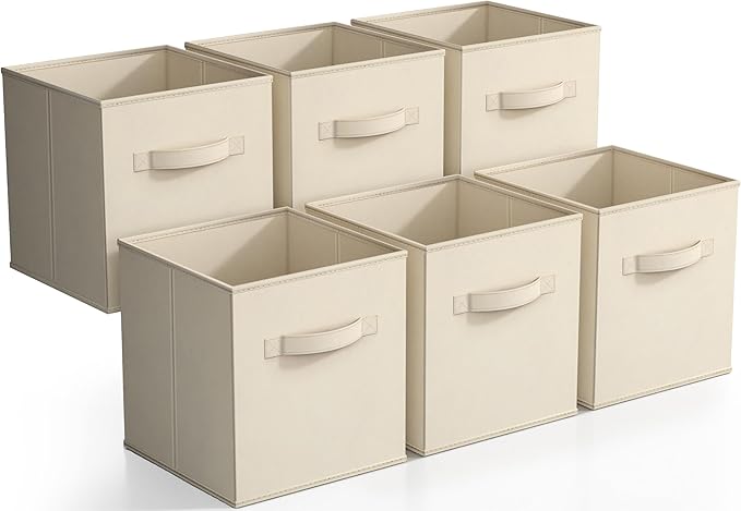 Sorbus Foldable Storage Cubes - 6 Fabric Baskets for Organizing Pantry, Closet, Shelf, Nursery, Playroom, Toy Box - 11 Inch Dual Handle Collapsible Closet Organizers and Storage Bins (Beige) by Sorbus