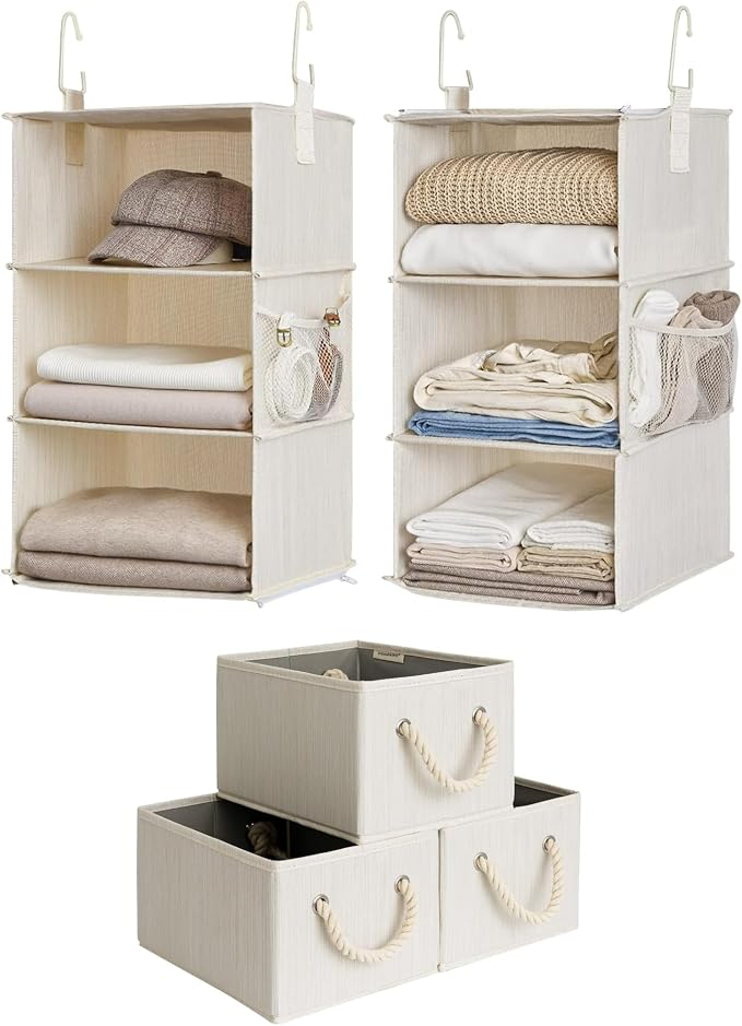 StorageWorks Two 3-Shelf Separable Closet Hanging Shelves with 3-Pack Storage Bins by StorageWorks