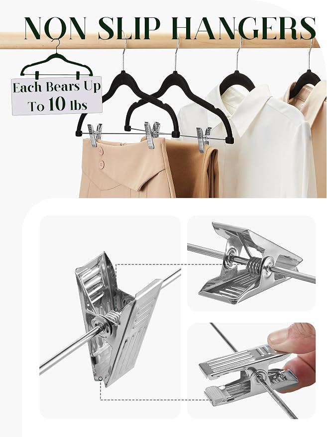 Cozymood Velvet Pants Hangers 36 Packs, Skirt Hangers with Clips - Black | Skirt Hangers with 0-15inch Adjustable Clips, with 360 Swivel Hook for Pants, Skirts, Jeans, Shorts, Outfits, Uniform - Image 6