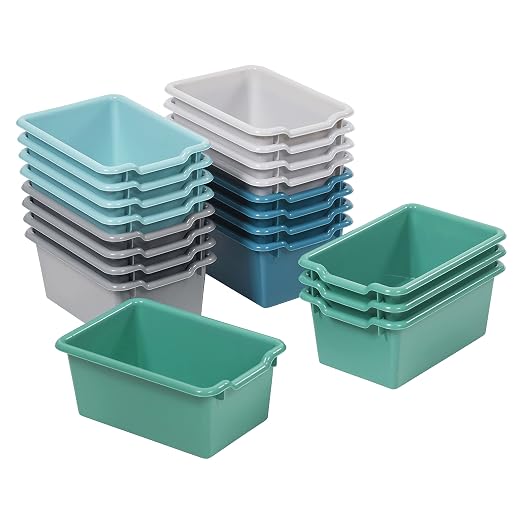 ECR4Kids Scoop Front Storage Bin, Multipurpose Organization, Contemporary, 20-Piece | Durable plastic, GREENGUARD Gold Certified, 1.2 gallon capacity, lightweight & nestable, built-in handle, classroom/home use by ECR4Kids