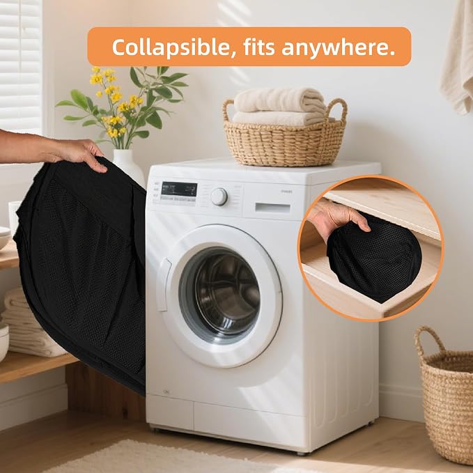 4 Pack Collapsible Laundry Baskets with Lid, Foldable Laundry Basket with 6 Pockets, Pop Up Laundry Hamper with Dual Handles, 99L Sturdy Clothes Hampers for Home, Dorm, Apartment, Travel, Black - Image 5