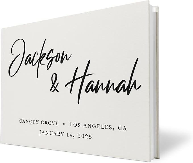 Personalized Wedding Guest Book w/Names, Date, and Address, Custom Hardcover Guest Book for Wedding Reception, Blank Pages for Signing - Eggshell White by Follow