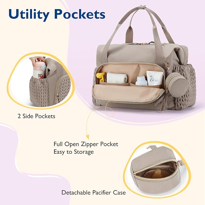 mommore Diaper Bag Tote Large Travel Baby Bag with Pacifier Case | Portable Changing Pad, Insulated Pocket & Stroller Strap, Baby Essentials Maternity Bag , Hospital Bag for Labor Delivery - Image 4