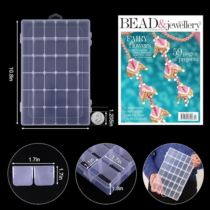 Bead Organizer Storage 4 Pack 36 Grid Jewelry Tackle Craft Box Adjustable | Clear Plastic, Adjustable Dividers, Label Stickers Included, for Beads Jewelry Crafts Fishing Tackle and Small Parts - Image 2