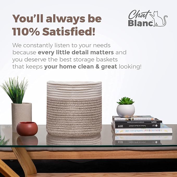 CHAT BLANC Cotton Rope Baskets for Organizing | Storage Baskets for Shelves | Rope Basket for Storage, Small Laundry Baskets, Woven Baskets for Storage, Dog Toy Bin, Baby Basket,Off White&Brown 3 Pack - Image 6