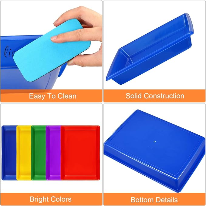Maitys 15 Pcs Activity Plastic Art Trays 14.57 x 10.63 x 1.77 Inch Large Crafts Organizer Serving Storage Tray for Kids School Classroom DIY Project Painting Home Organizing Supply(Multi Color) - Image 2