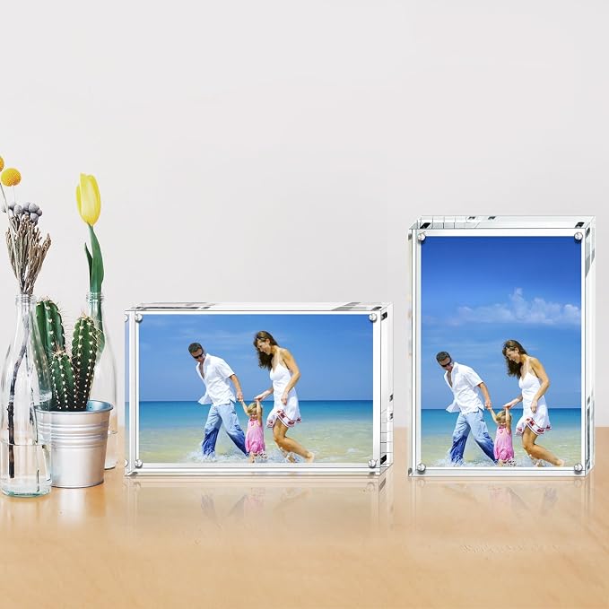 AMEITECH Acrylic Photo Frames,3.5x5'' Double Sided Magnetic Picture Frame, Desktop Frameless Postcard Display (5 Pack) | Double Sided Floating Magnetic Frames, Free Standing Desktop Display for Postcards, Pictures and Artworks - Image 5