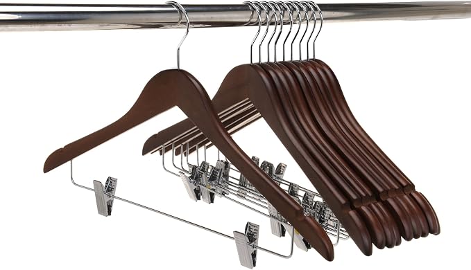 Quality Wooden Skirt Hangers with Clips Smooth Solid Wood Pants Hangers with Durable Adjustable Metal Clips, Swivel Hook, Coat, Jacket, Blouse Suit Hangers (Walnut - Chrome Hook, 20) - Image 7
