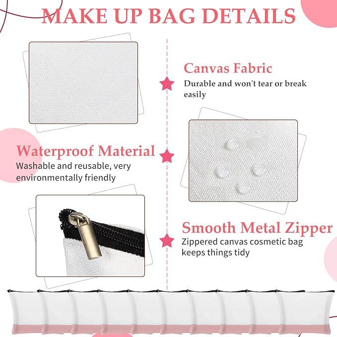 Sanwuta Large Blank Canvas Tote Bags and Makeup Bags Blank Reusable Grocery Luggage Canvas Tote with Handles (Pink,20 Pcs) - Image 4