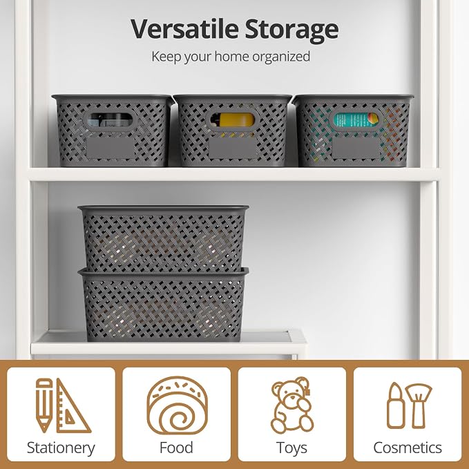 Plastic Storage Bins with Lids, Stackable Small Box Basket for Organizing and Containers for Shelves Drawers Desktop Closet Playroom Pantry Classroom Office Home, 8-pack 10.2x7.2x4.1 Inch, Gray - Image 6