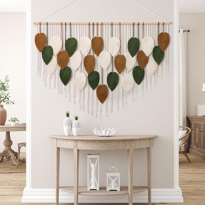 Large Macrame Wall Hanging Boho Woven Tapestry Chic Home Decor Wall Art | KHOYIME Modern Bohemian Handmade Leaf Feather Decorations for Apartment Living Room Bedroom Nursery Backdrop 51.5"W X 33.5"L - Image 7
