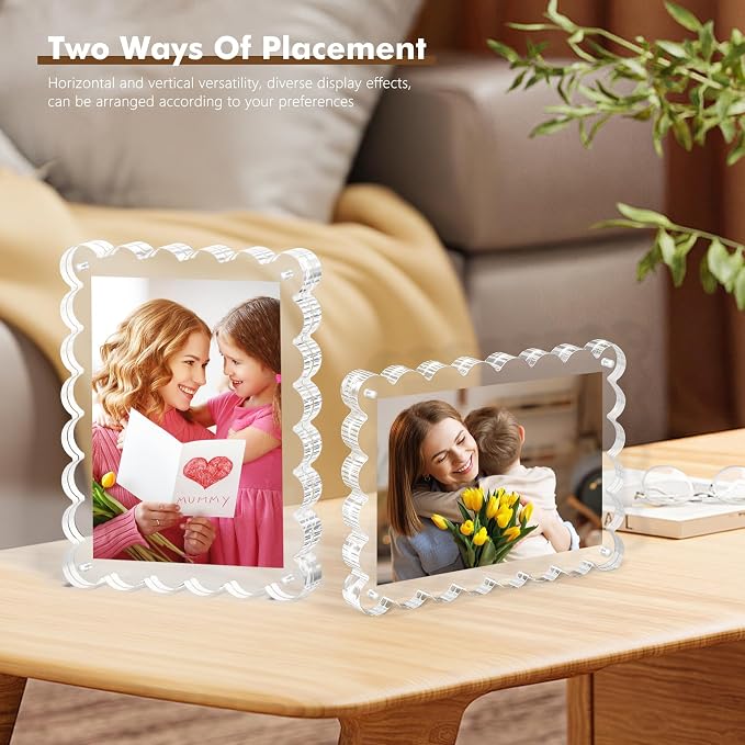 Chivalral 5x7 Magnetic Acrylic Frames 3 Pack,10+10mm Desktop Displays | Patented scalloped edge design,double-sided view,vertical/horizontal display,for home,office,exhibition Holiday Gift Set - Image 4