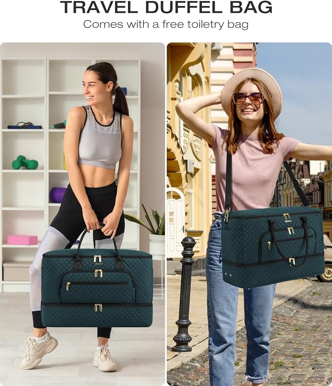 Travel Duffle Bag, Wide Open Large Weekender Bag for Women with Shoe Compartment, Carry on Overnight Bags with Toiletry Bag, Hospital Bag for Women Labor Delivery with Wet Pocket (Dark Green) - Image 7