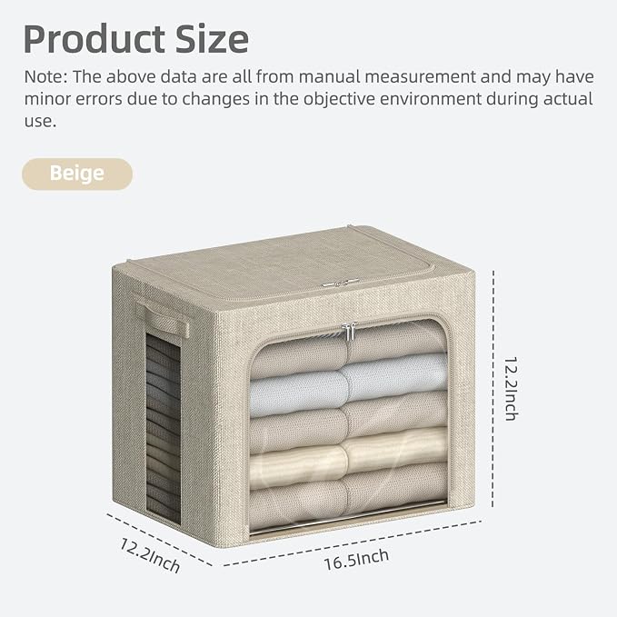 FHSQX 6 Pack Clothes Storage Bins with Metal Frame- Foldable Storage Bins for Clothes Linen Fabric Storage Box with Opening Clear Window (Beige, 16.5x12.2x12.2inch(40L)) - Image 3