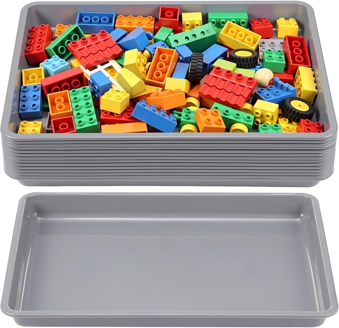Maitys 15 Pack Plastic Art Trays 12 x 16 Inch Activity Crafts Trays Sensory Tray DIY Projects, Painting, Beads, Jewelry Office Home Organizer Arts and Crafts Supplies(Gray) by Maitys