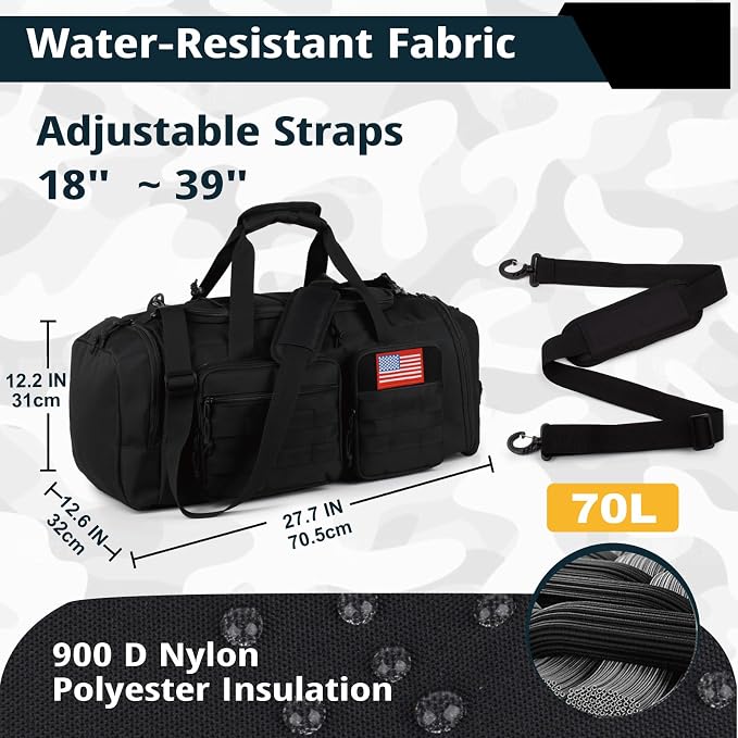 Tactical Gym Bag for Men,70L Large 3-in-1 Sports Duffle Bag for Travel Gym | Water Resistant ,Adjustable Shoulder Strap,MOLLE Weekender Overnight Bag with Shoes Compartment,Gym Backpack for Gym,Travel - Image 4