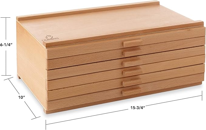 7 Elements 6 Drawer Wooden Artist Storage Supply Box for Pastels, Pencils, Pens, Markers, Brushes and Tools - Image 3
