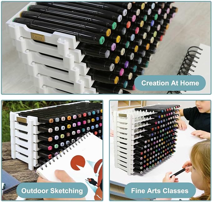 Universal Marker Storage Trays, Penholder Display for 90 Pens SN01 Pencil Organizer Holder for Desk (White-6 layers) - Image 5