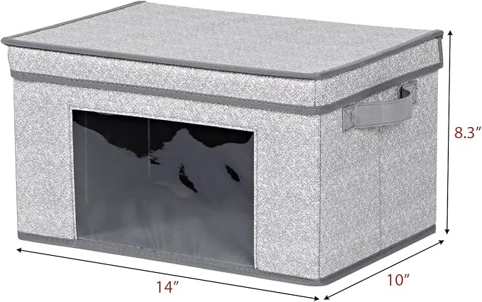 Univivi Fabric Storage Bins with Lids for Closet, 4 Pack, Grey | Fabric Foldable Storage Boxes, Sturdy Collapsible Storage Bins with Clear Window, Storage Cubes for Home, Closet, Shelves - Image 2
