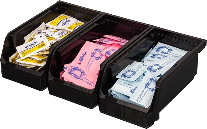 Small Stackable Plastic Storage Bins, 12-Pack, Black | Open-Front Stackable Bins For Garage, Pantry, Closet & Office, 7"L X 4"W X 3"H, Nests When Empty, Durable Plastic - Image 5