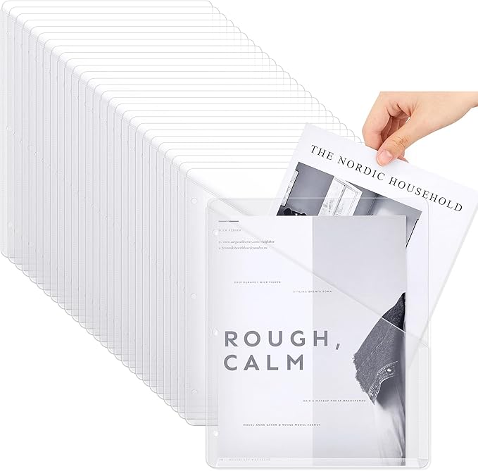 Seajan 100 Pcs Binder Pocket Folders, Clear 3 Ring Binder, White | Plastic Folders Sleeves with 2 Pockets, Poly Slash File Jackets, 3 Hole Punched Dividers for School, Office, Documents by Seajan