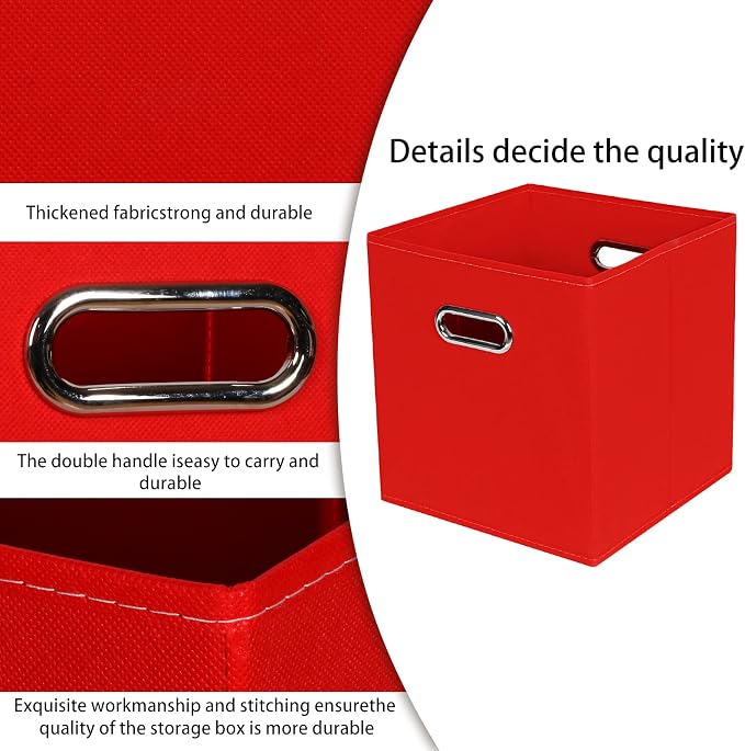 STOREONE Fabric Storage Bins Cubes Baskets Containers-(11X11X11) with Dual Handles for Shelf Closet, Nursery Home ， Bedroom Organizers, Foldable Set of 3 (Red) - Image 7