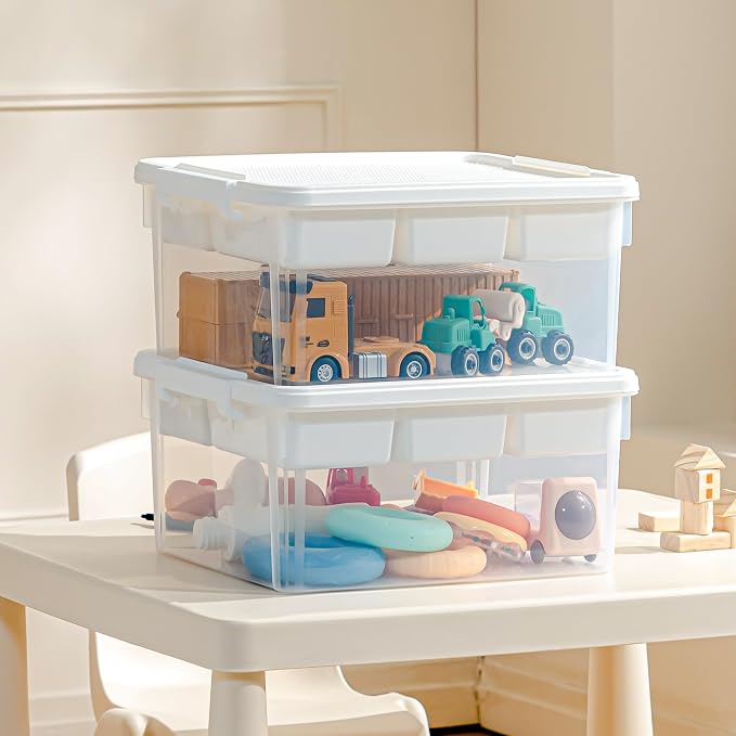 Citylife 17 QT Plastic Storage Box Building Baseplate Lid Removable Tray | Craft Organizers and Storage, Clear Art Storage Container for Organizing Bead, Tool, Sewing Supplies, Secure Clasp, 1pack - Image 6