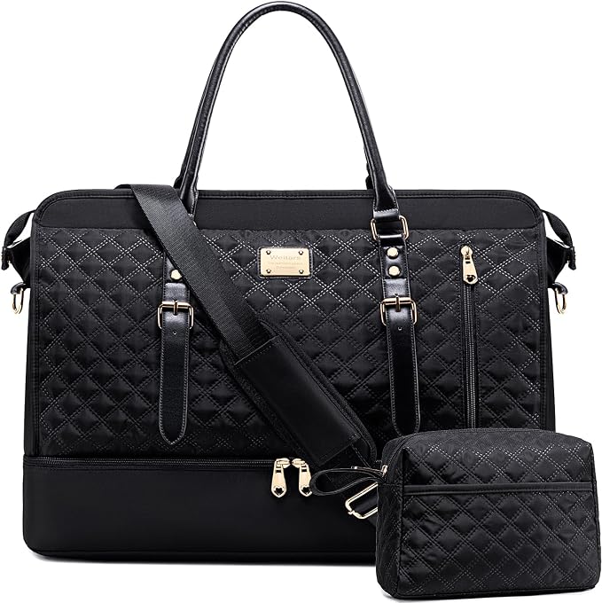 Weekender Bag Overnight Bags for Women,Duffel Bags for Travel Gym with Shoe Compartment with Toiletry Bags, Large Carry On Hospital Bag for Women Weekend,Getaway,Sport,Workout (Black) by Weitars