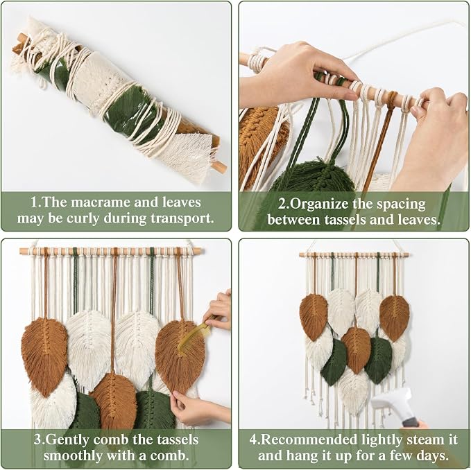 Macrame Wall Hanging Leaves Woven Tapestry Boho Chic Modern Home Decoration | KHOYIME Bohemian Handmade Leaf Feather Wall Art Decor for Apartment Dorm Living Room Bedroom Nursery Backdrop 16.5"W x 29.5"L - Image 7