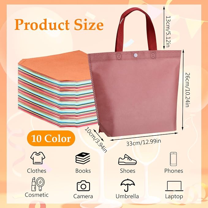 Hsei 150 Pcs Reusable Grocery Bags Bulk with Handle Button, Small Tote Bags | 13 x 10 Inch, Non-woven Tote Gift Bag, Foldable Shopping Totes, for Parties Gift, Retail, Storage - Image 3