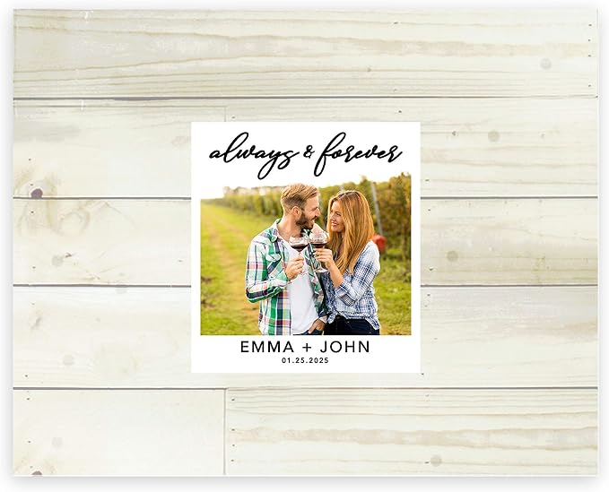 Andaz Press Custom Large Canvas Wedding Guest Book Alternative, 16 x 20 Inches, Always & Forever Shabby White Wood Photo Personalized Sign Our Canvas Guest Book Signs For Wedding Rustic Woodland Theme by AndazPress