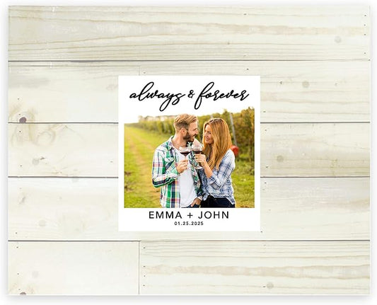 Andaz Press Custom Large Canvas Wedding Guest Book Alternative, 16 x 20 Inches, Always & Forever Shabby White Wood Photo Personalized Sign Our Canvas Guest Book Signs For Wedding Rustic Woodland Theme by AndazPress