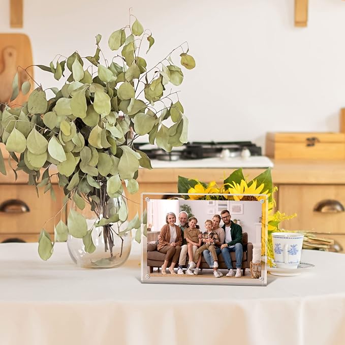 SYNTRIFIC 4x6 Acrylic Frames 5 Pack 20mm Thicker, Freestanding Lucite Frame | Clear Lucite Frames, Stand on Desk, Horizontal and Vertical, Frameless, Floating Effect Photo Display - Image 6