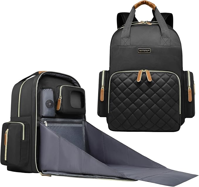 Diaper Bag Backpack with Changing Station, Baby Diaper Organizer Travel Bag | Large Capacity Diaper Bag for Moms Dads - Fold Out Changing Pad, Insulated Pockets, Stroller Straps, Baby Eessentials by WITSTEP