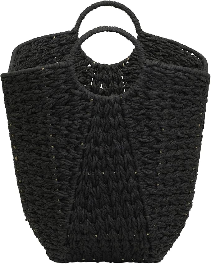 Household Essentials Handwoven Paper Rope Storage Basket with Metal Frame and Handles, Black - Image 5
