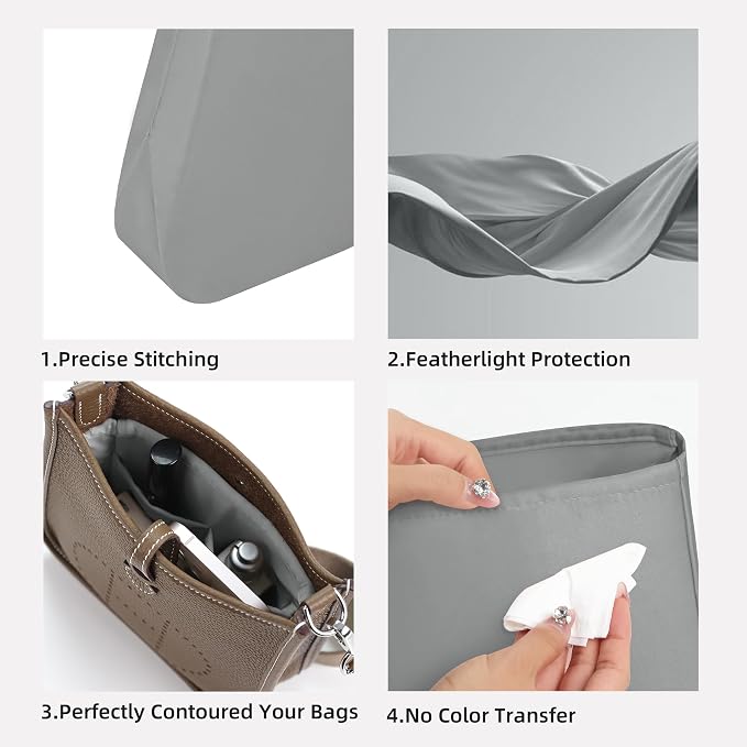 DGAZ Silk Purse Organizer Insert for Evelyne Bag(23,Pearl grey) | Soft and Lightweight,Perfect Fit,Multi-pocket Storage,Bag Protector,Luxury Bag Care,Handmade,for Smooth Bag Organizer - Image 3