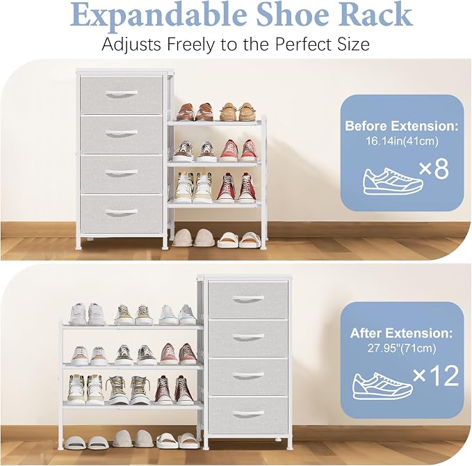 Cidaziya Expandable Closet Organizers and Storage, 4 Drawer Dresser, White Fabric Storage Dresser, Clothes Shelves for Kids, Purse Organizer Small Shoe Rack for Closet Bedroom - Image 9
